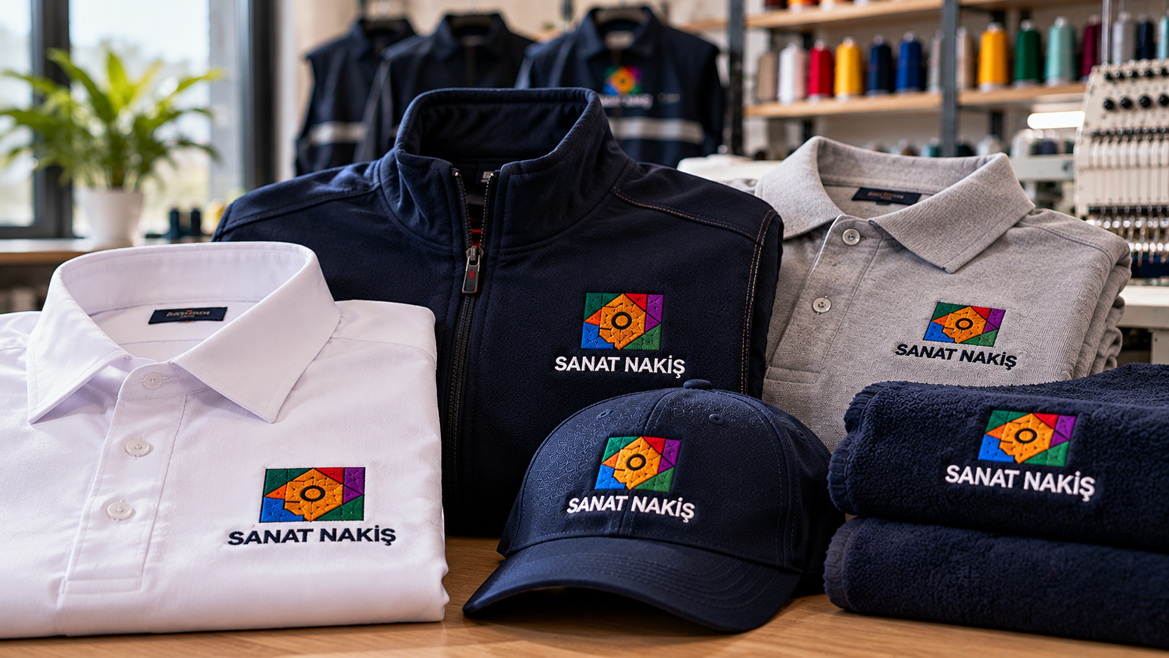 Tekstil yüzeyinde kurumsal logo nakışı örneği