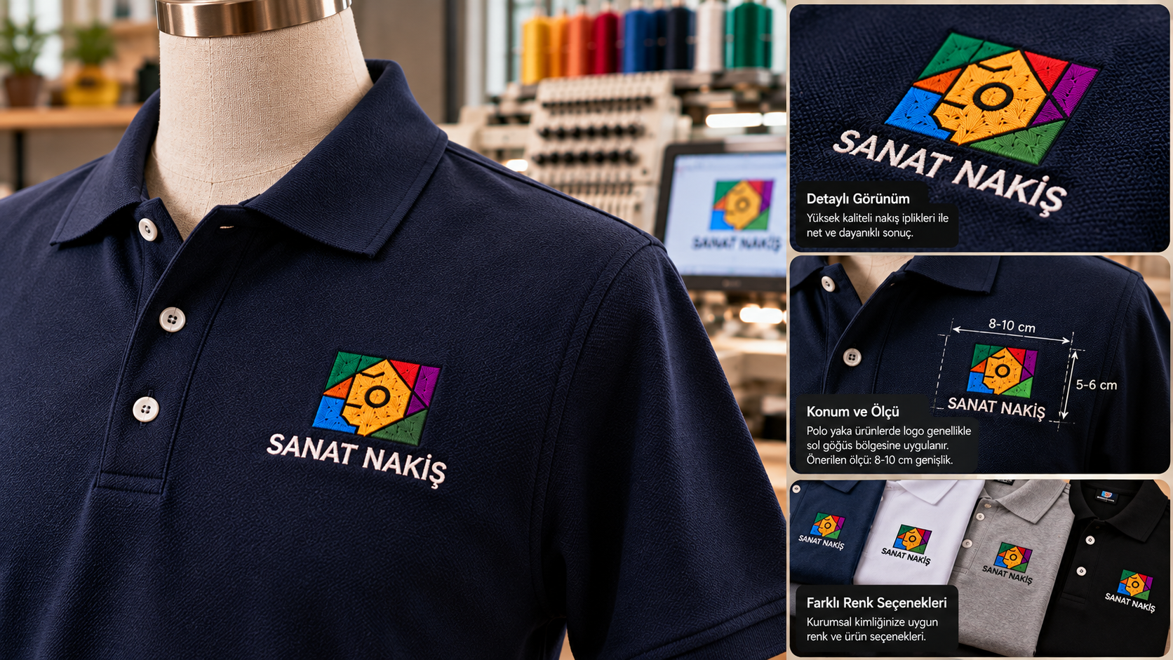 Polo yaka göğüs bölgesinde logo nakışı örneği