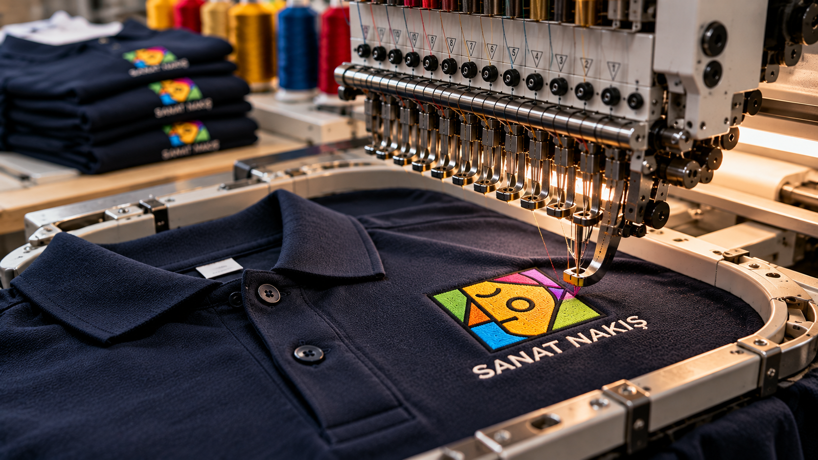 Kurumsal logo nakışı uygulanmış tekstil ürünü