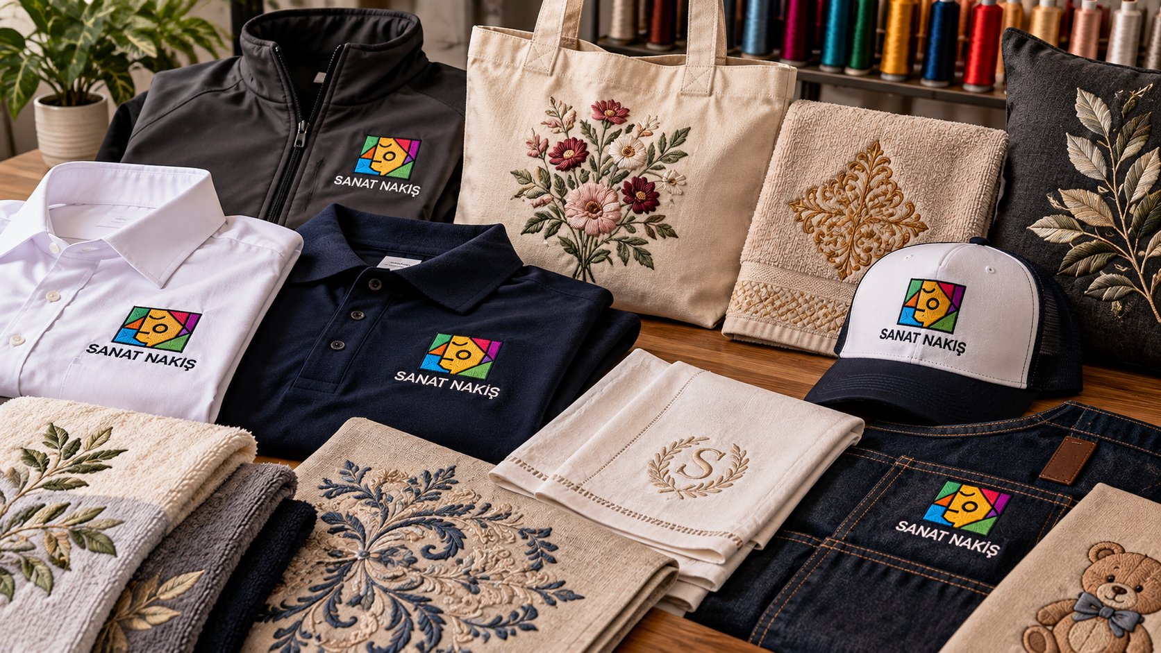 Farklı tekstil yüzeylerinde makine nakışı uygulamaları